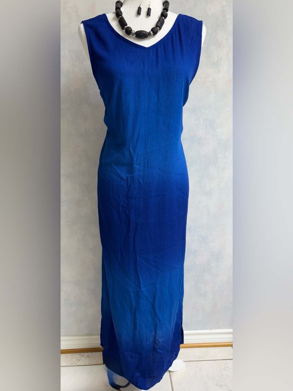 NWOT Summer Dress, Kaftan, Swim Cover up-Sleeveless, Dark to Lighter Royal Blue